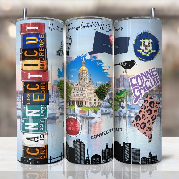 Connecticut Tumbler, Connecticut State Cup, 20oz Stainless Steel Skinny Tumbler - Picture 1 of 7